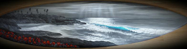 Sapphire Seacape with Red Flowers